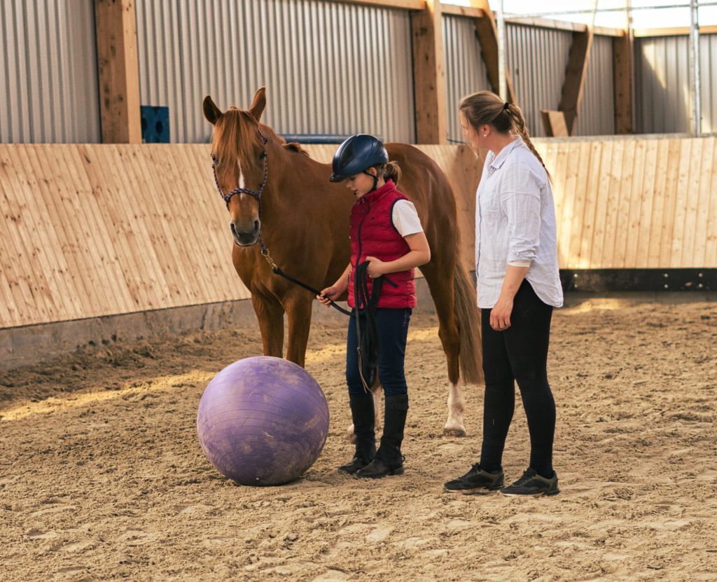 Einsatz eines Gynmastikballs in der Reittherapie